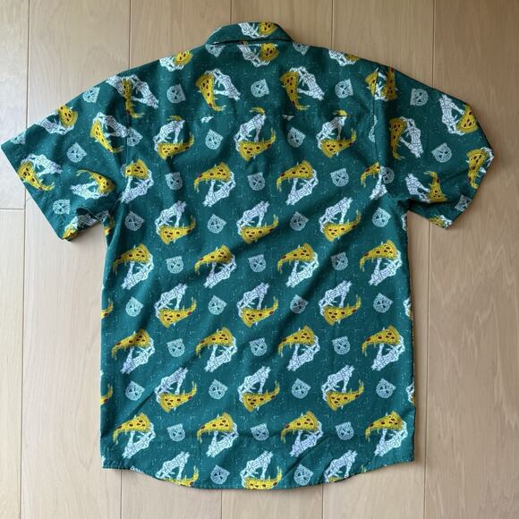 Dixxon Shirt M Green The Slice Pizza Short Sleeve Button Up Casual Workwear - Picture 7 of 8